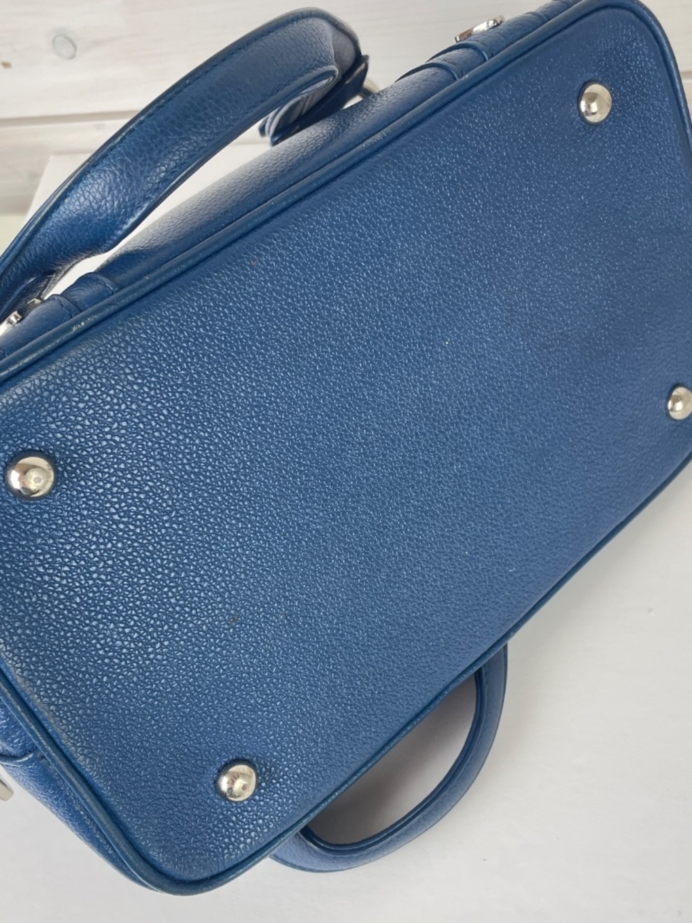 MCM Munchen Blue Leather Boston Handbag Small Silver Hardware - Picture 9 of 9